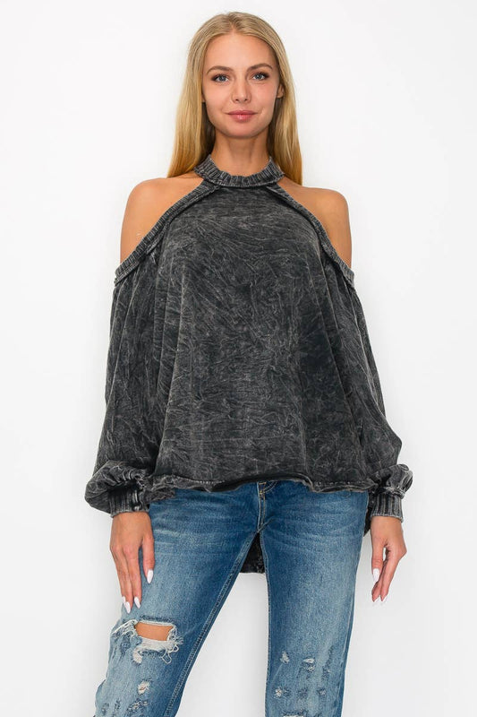 J. Her Mineral Wash Open Shoulder Halter top