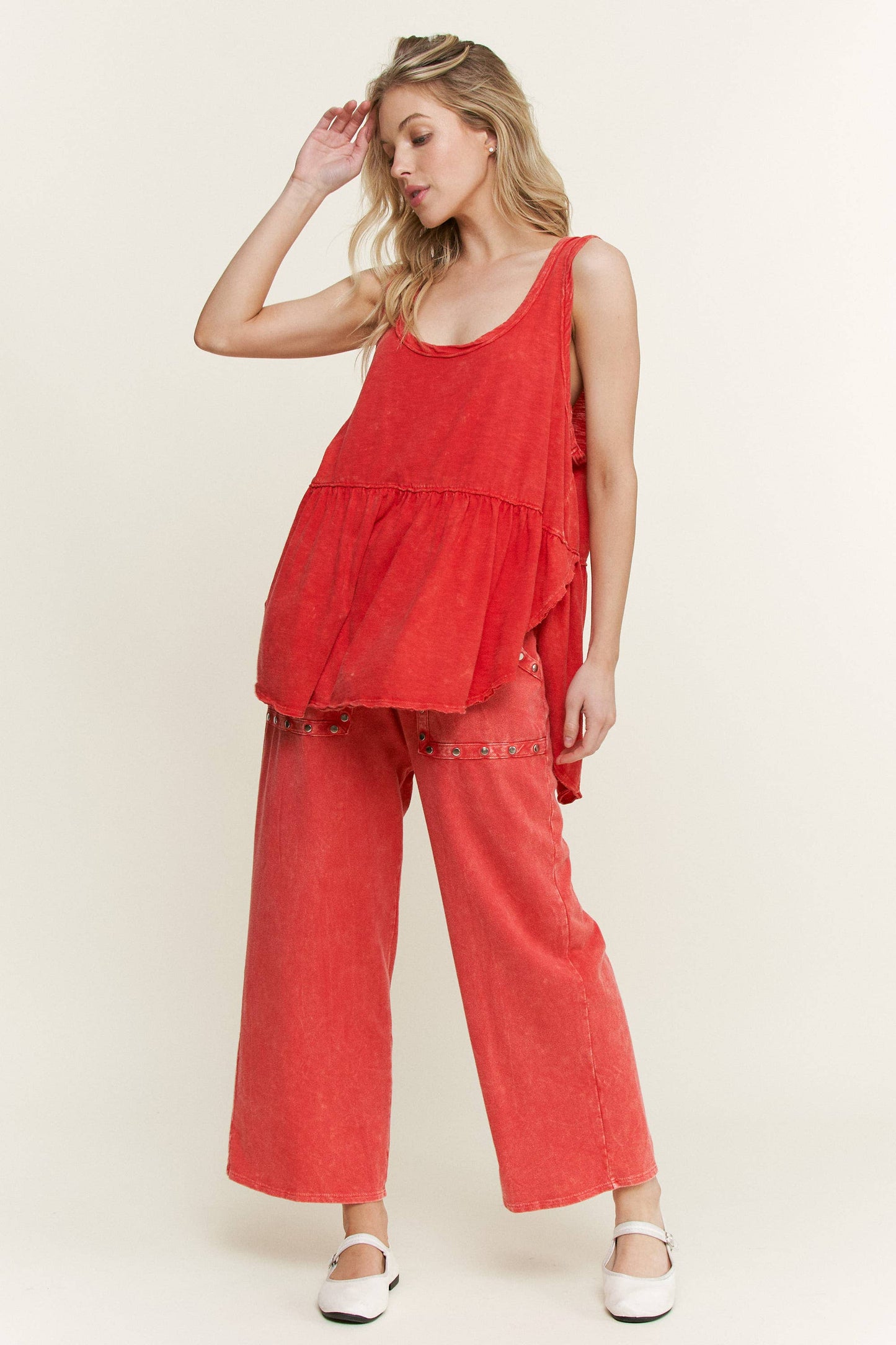 Mineral Washed Studded WideLeg Pocket Pants HP6549