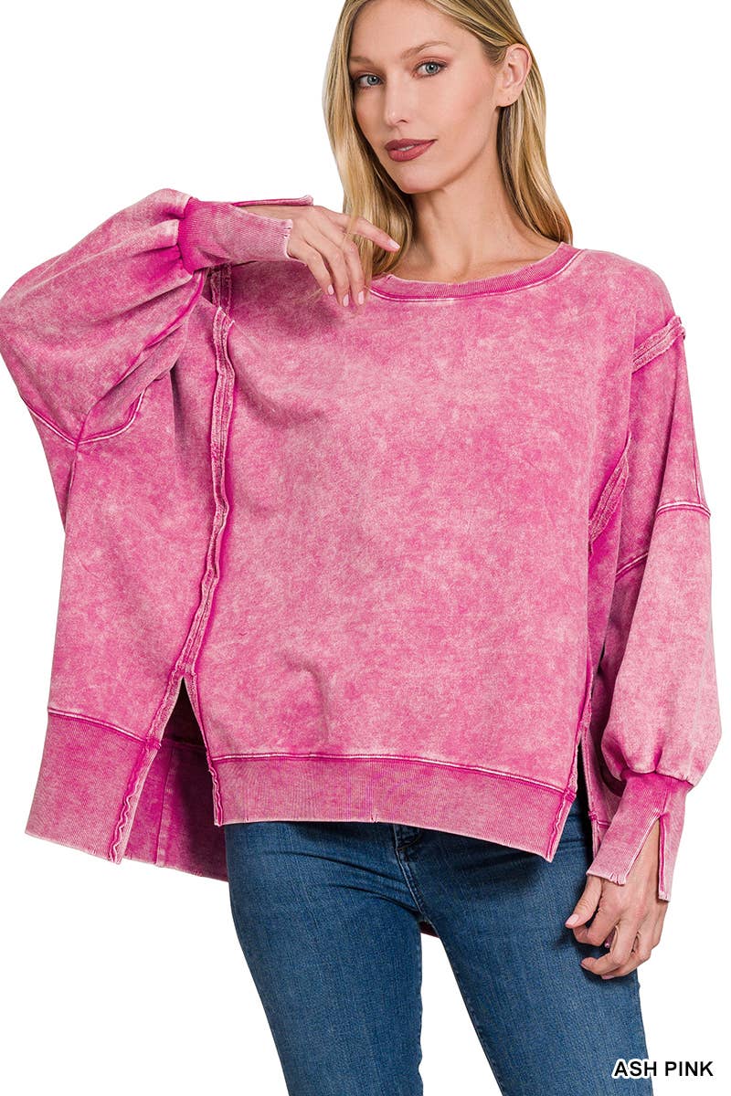 Zenana Acid Wash French Terry Oversized Sweatshirt