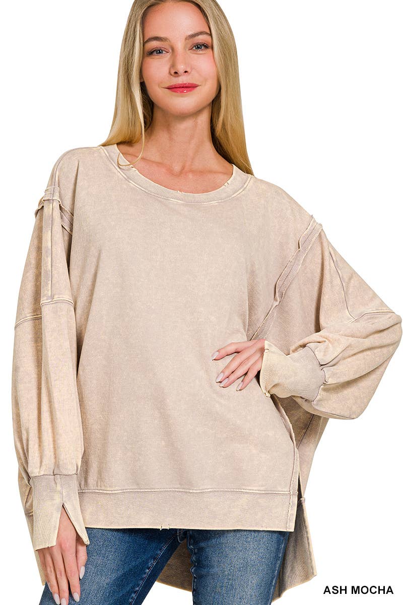 Zenana Acid Wash French Terry Oversized Sweatshirt
