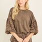 J her Mineral Washed Cheetah Puff Sleeve Fall Blouse brown
