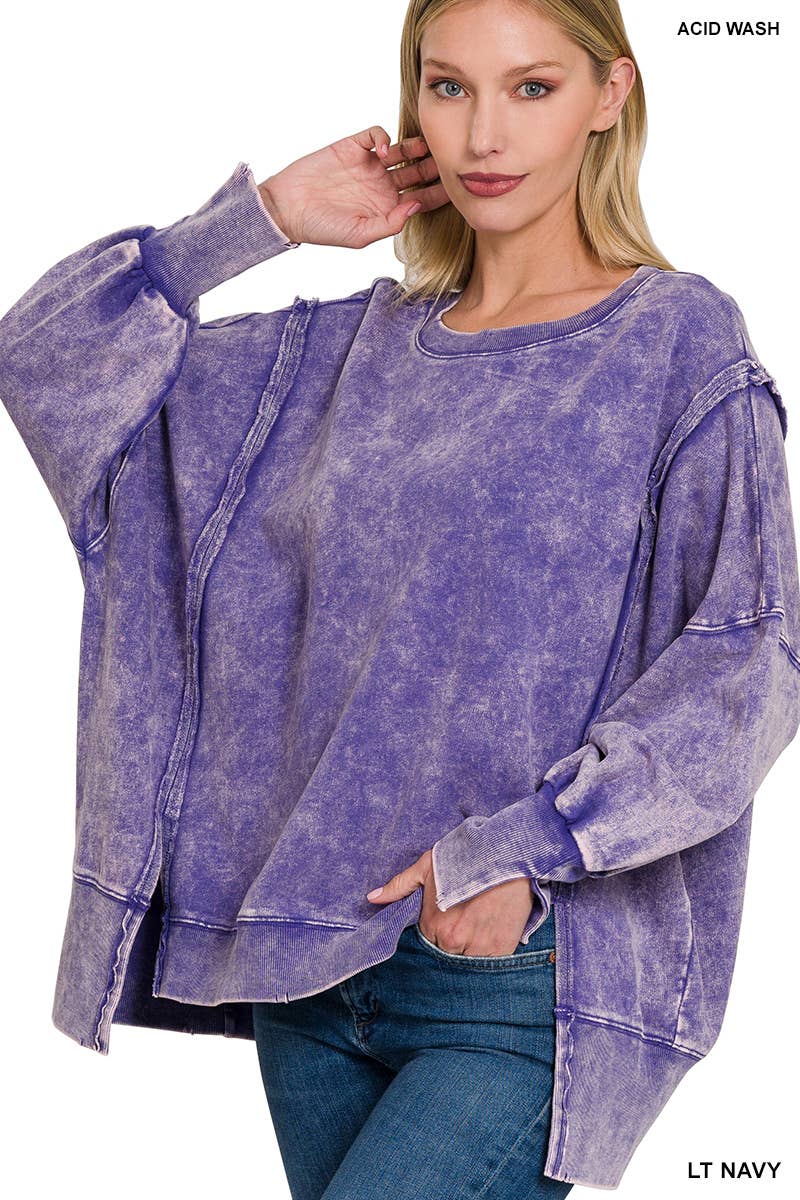 Zenana Acid Wash French Terry Oversized Sweatshirt