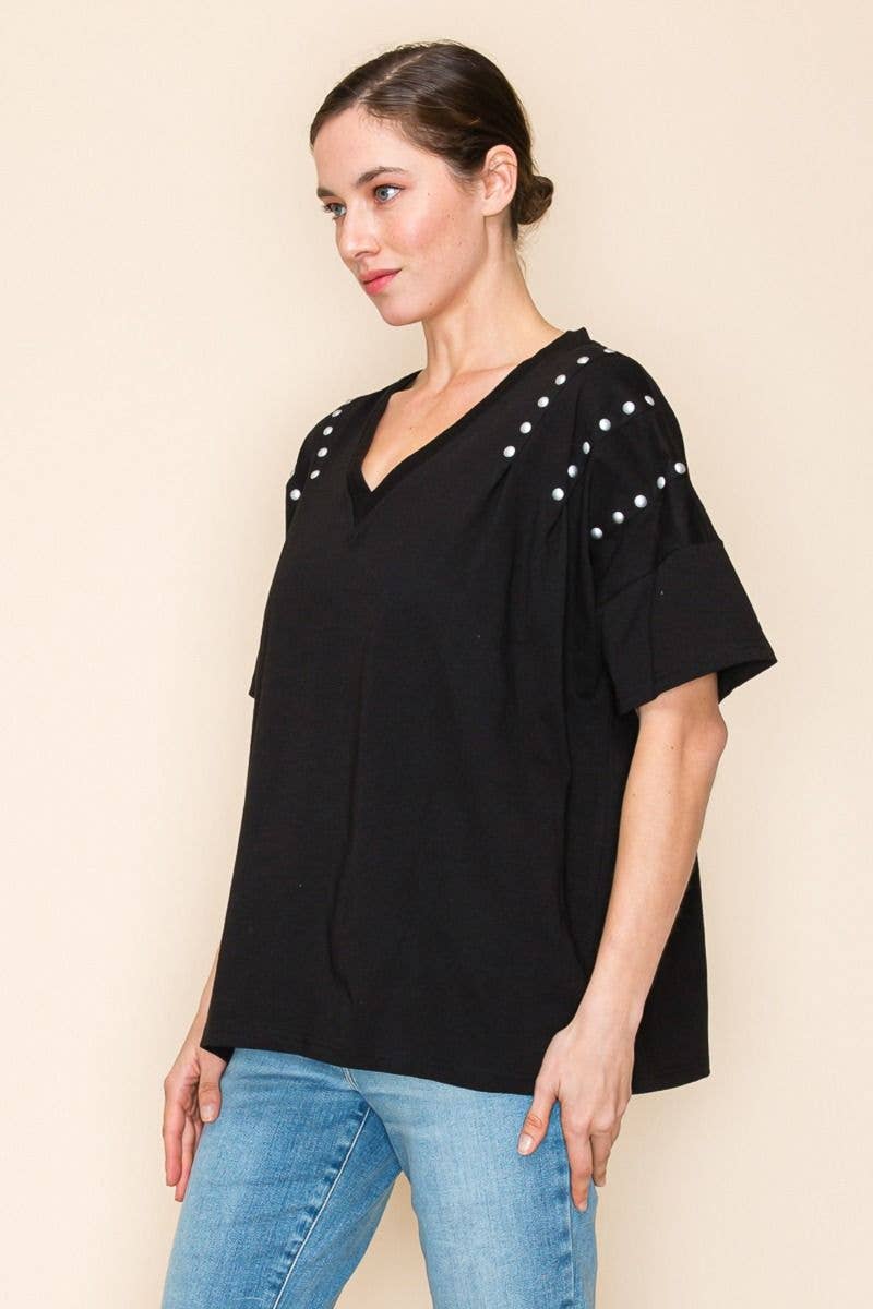 White Birch Studded V-Neck