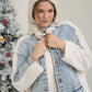 J.O.A TEDDY AND DENIM MIXED MEDIA ZIP-UP JACKET