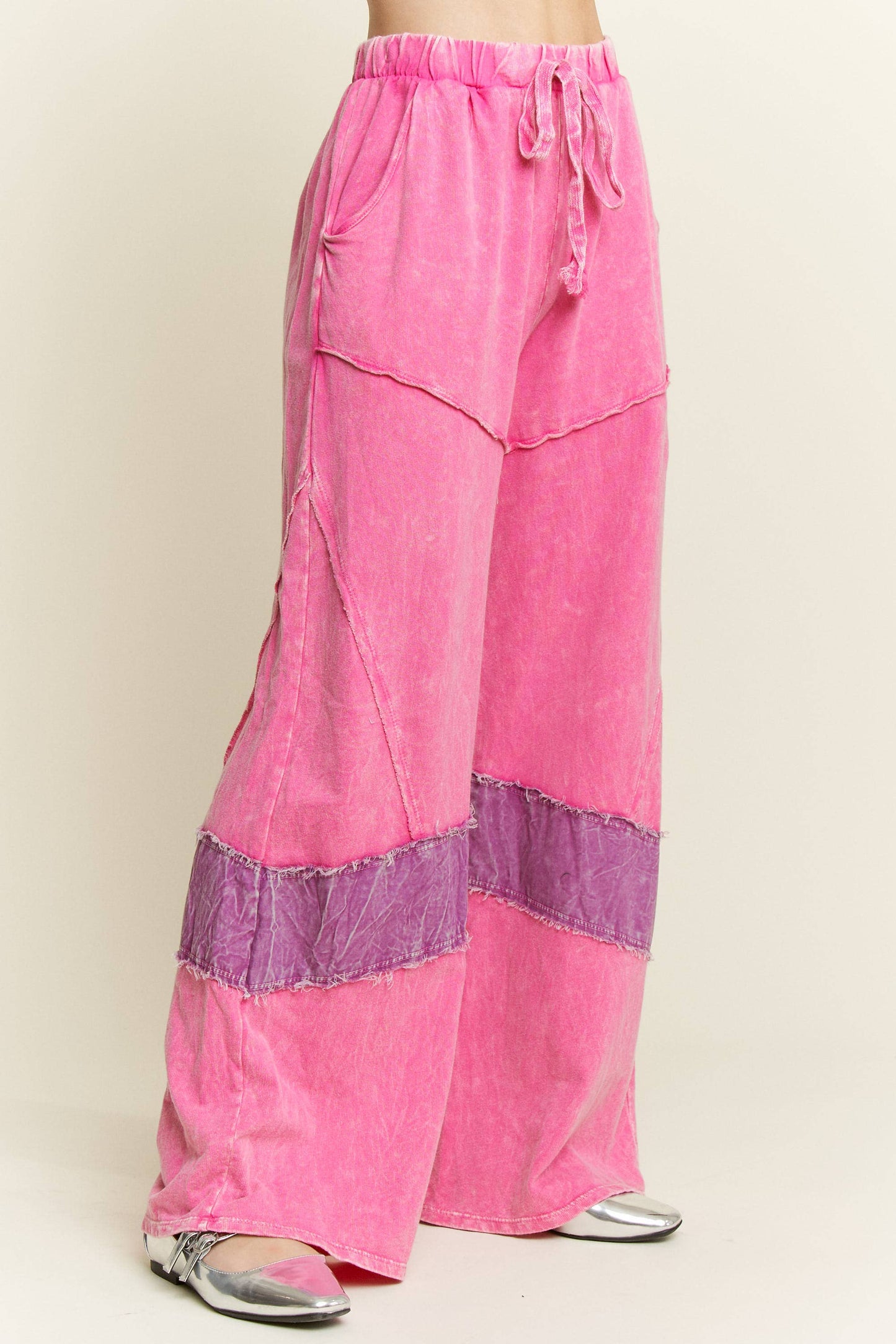 J. HER Mineral Washed Denim patched Wide Leg Pants