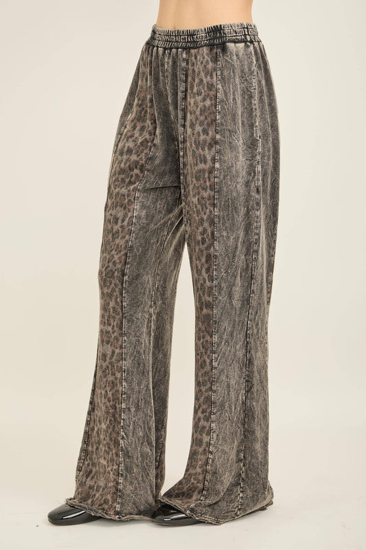 J. Her Mineral Washed Cheetah print Flare pants