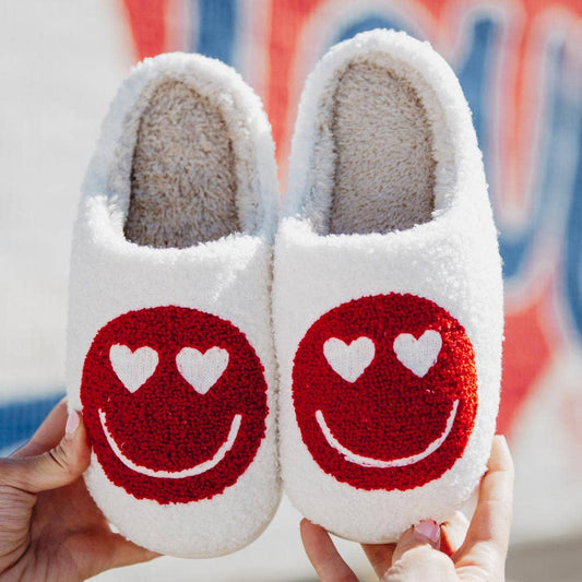 Heart Eyes Red Happy Face Valentine's Day Slippers