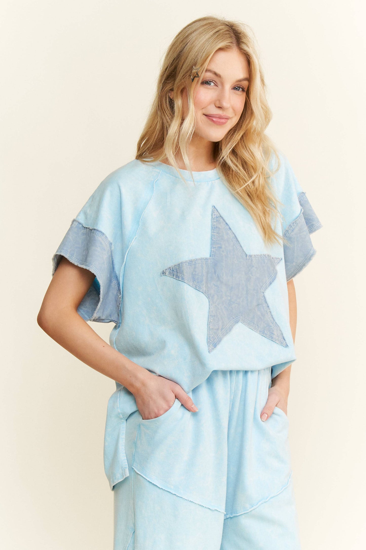 J. HER Mineral Washed Denim Star Sleeveless top HT6250