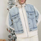 J.O.A TEDDY AND DENIM MIXED MEDIA ZIP-UP JACKET