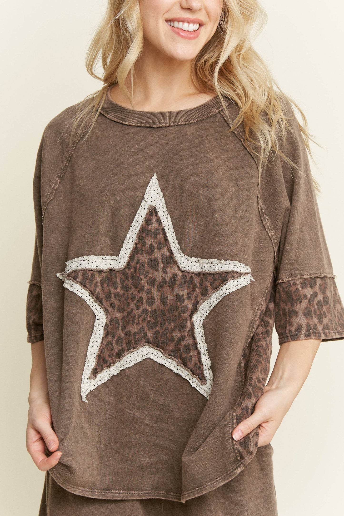 (Copy) J her Mineral Washed Leopard Star Halfsleeve top HT6628