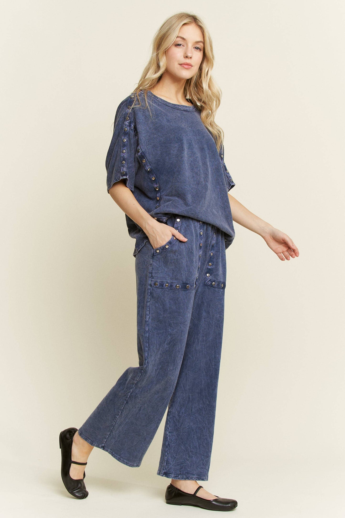 Mineral Washed Studded WideLeg Pocket Pants HP6549