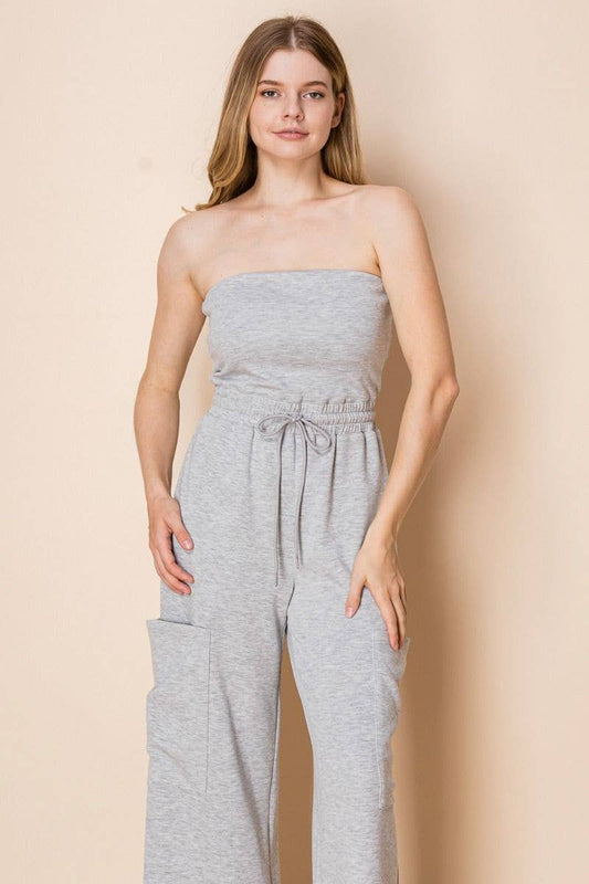 White Birch sleeveless Knit Jumpsuit
