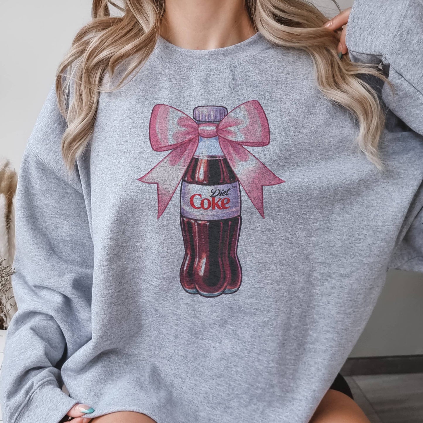 Sweatshirt Diet Coke Pink Bow Soda Bottle Pullover