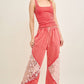 J. Her Mineral Washed Red Floral Lace Pants HP7046