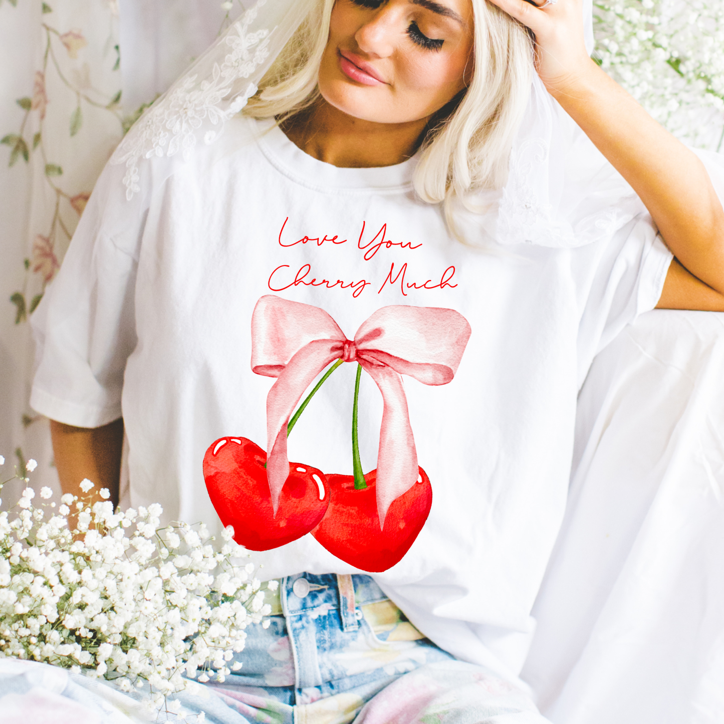 Love You Cherry Much Valentines Graphic Tee