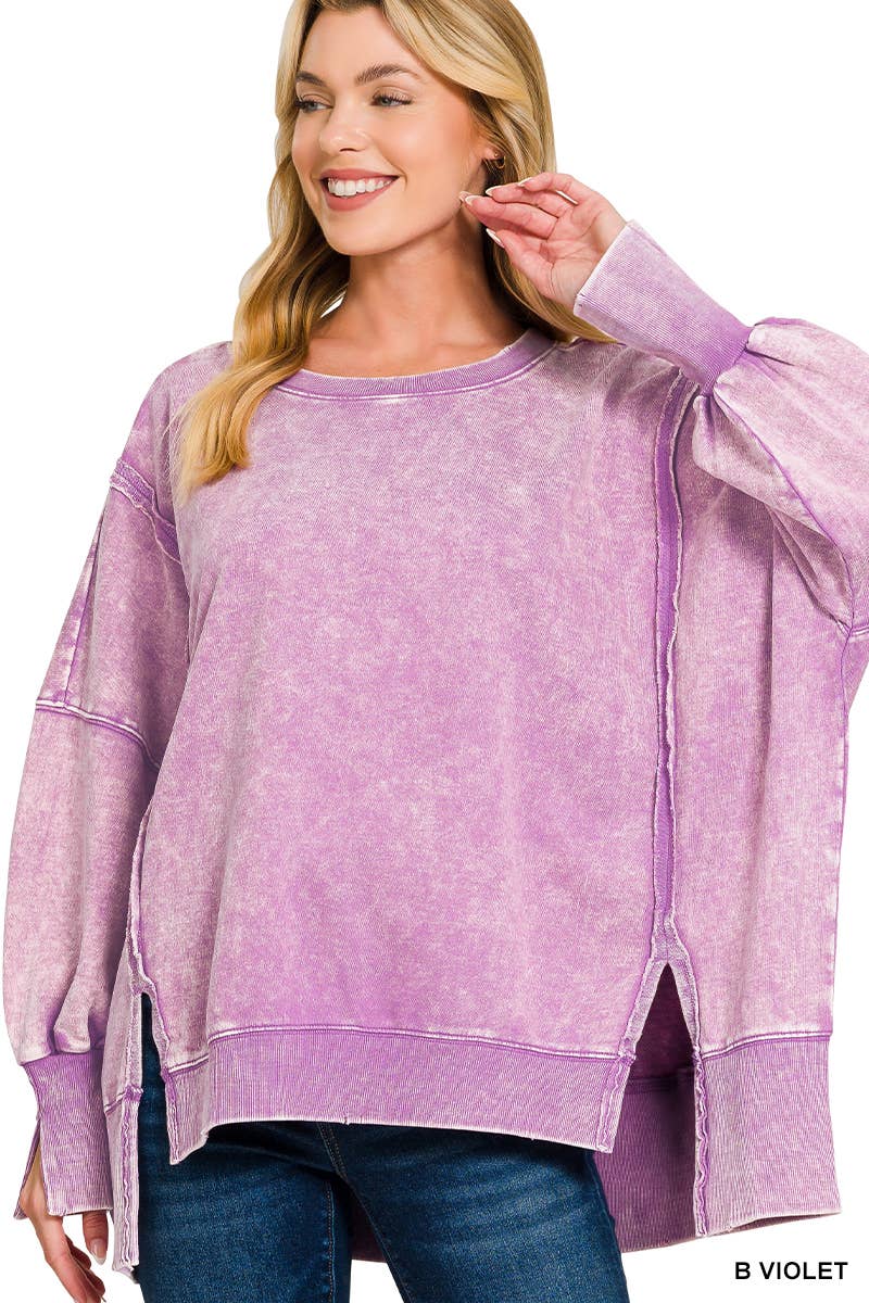 Zenana Acid Wash French Terry Oversized Sweatshirt