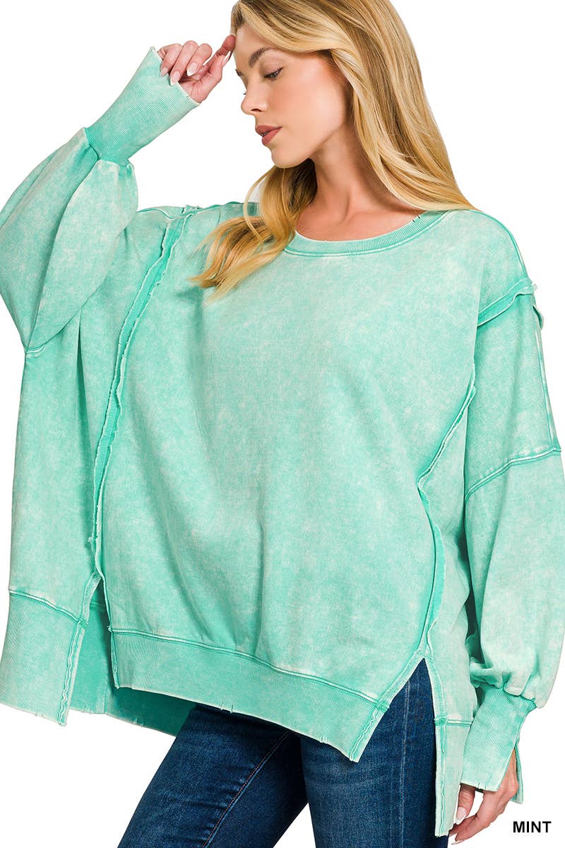 Zenana Acid Wash French Terry Oversized Sweatshirt