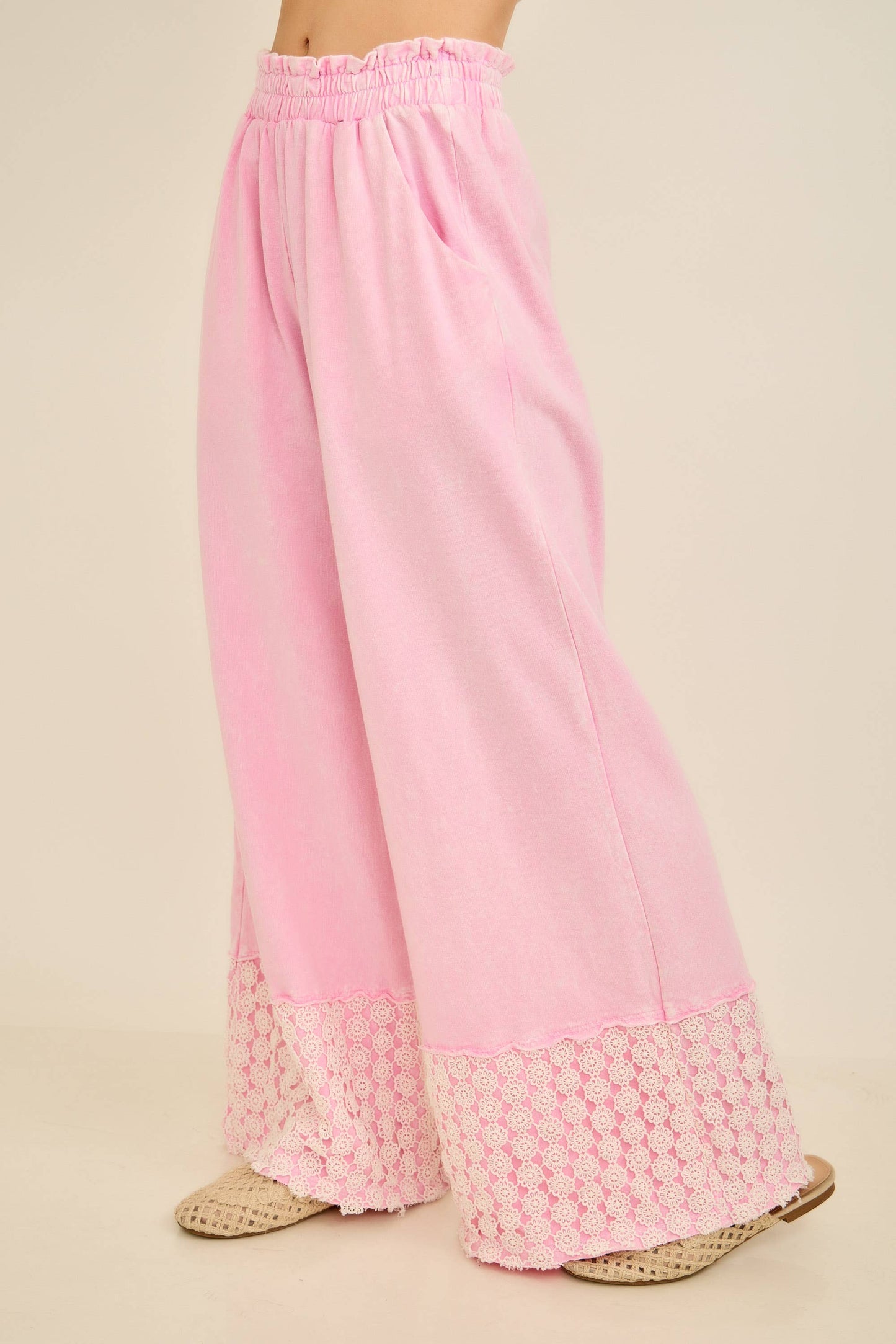 Mineral Washed Flower Daisy Trim LongLeg Pants HP6016P1