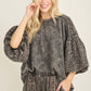 J her Mineral Washed Cheetah Puff Sleeve Fall Blouse