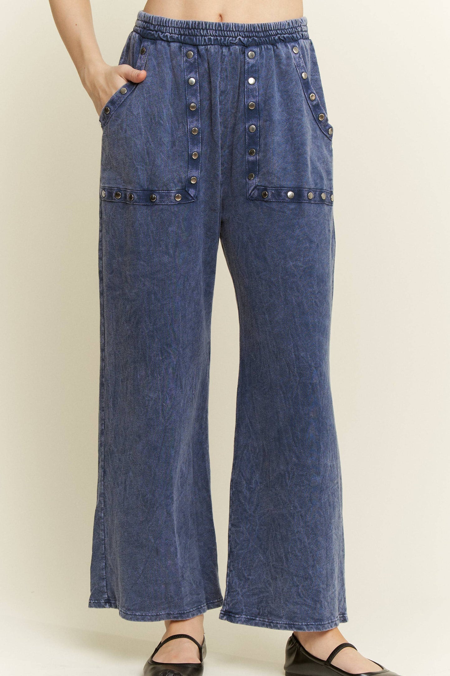 Mineral Washed Studded WideLeg Pocket Pants HP6549