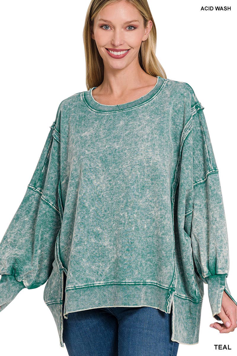 Zenana Acid Wash French Terry Oversized Sweatshirt
