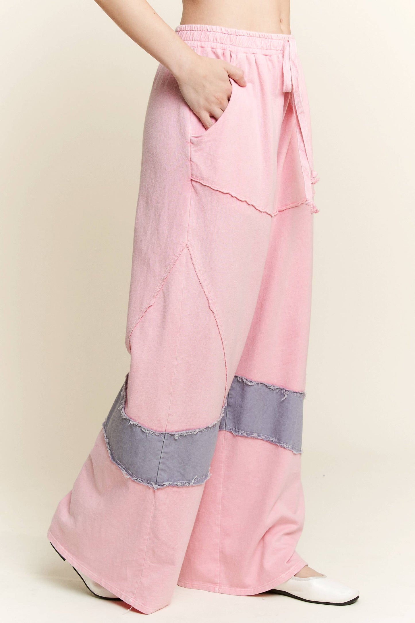 J. HER Mineral Washed Denim patched Wide Leg Pants