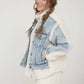 J.O.A TEDDY AND DENIM MIXED MEDIA ZIP-UP JACKET