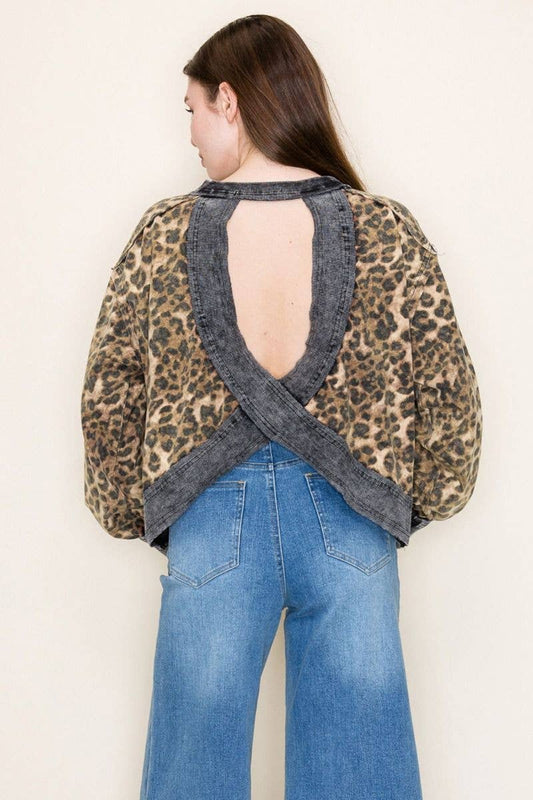 White Birch Long Sleeve Leopard Print Knit Top