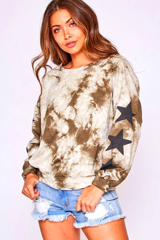 Olive Tie Dye Star Graphic Sweatshirt