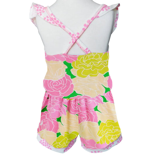 Girls Spring Pink Floral Ruffle Romper
