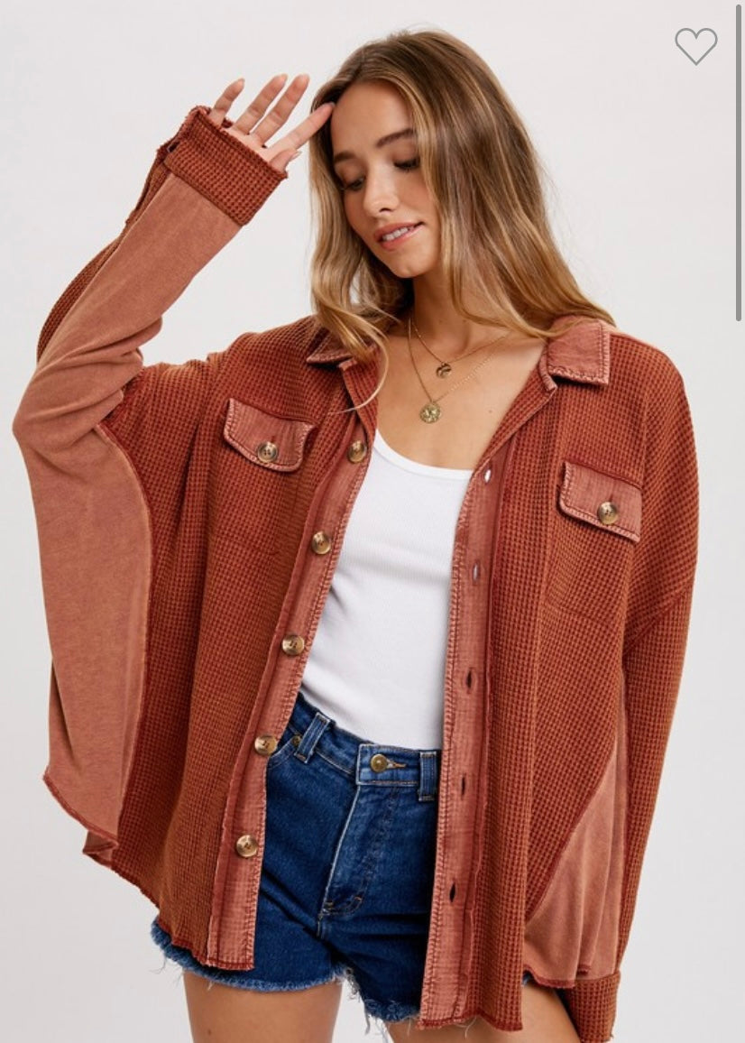 Rust waffle Button up Shacket