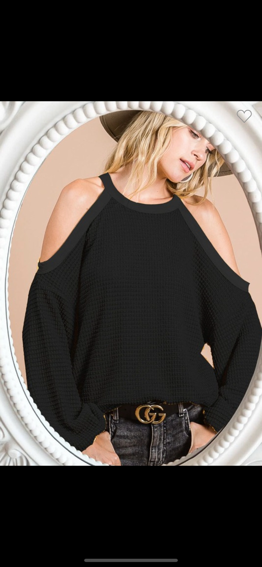 Waffle Thermal Cold Shoulder Top